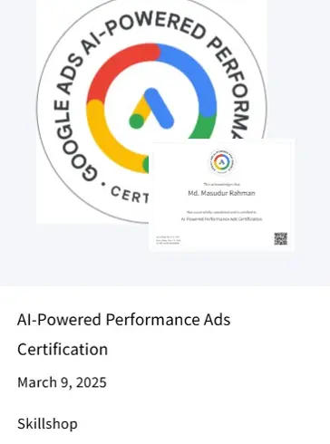 AI-Powered Performance Ads Certification, March 9, 2025, Google Skillshop
